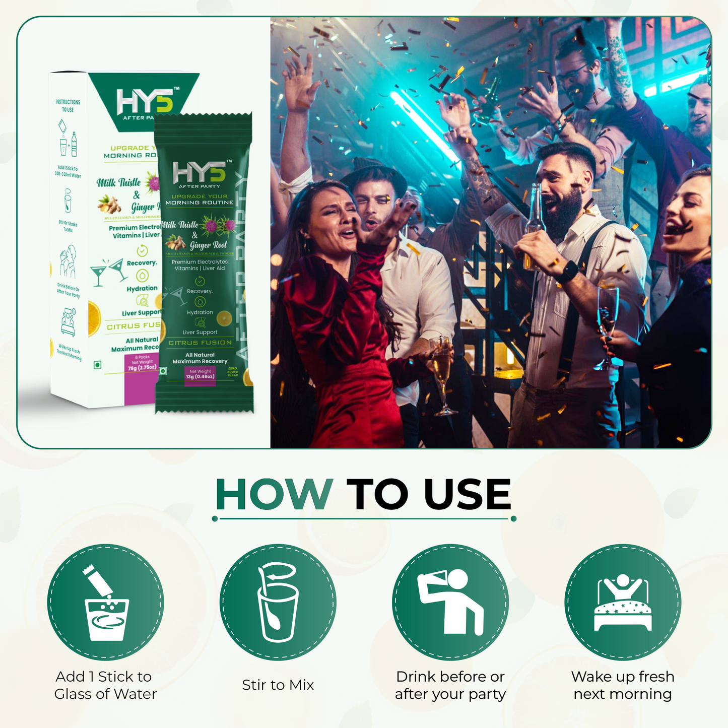 After Party – Citrus Fusion (12 Sachets) - Free Shaker