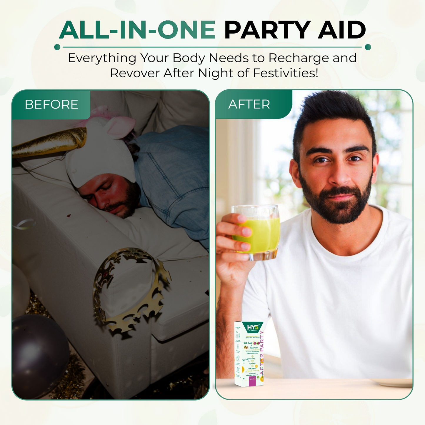 After Party – Citrus Fusion (12 Sachets) - Free Shaker