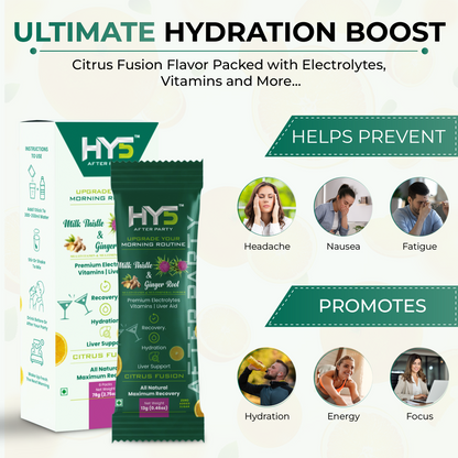 HY5 After Party Ultimate Hydration Boost Citrus Fusion Flavor Packed with Electrolytes, Vitamins and More
