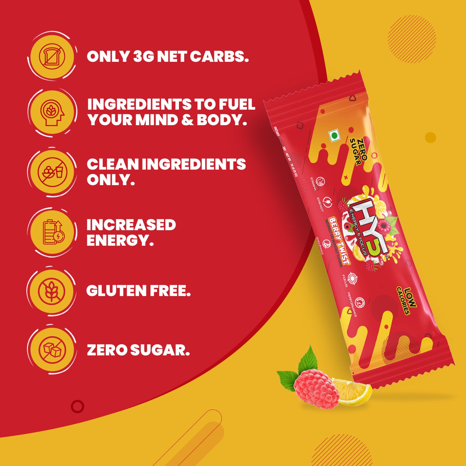 Hy5 Berry Twist Sachets Including Only 3g Net Carbs, Ingredients to Fuel Your Mind & Body, Clean Ingredients Only, Increased Energy, Gluten Free, Zero Sugar.